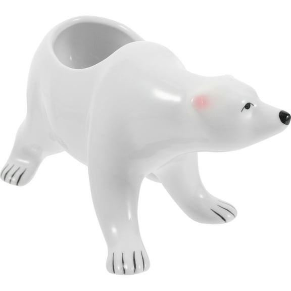 ADDHAT Ceramic Bear Succulent Pot White for Office Balcony and Indoor Plant Display