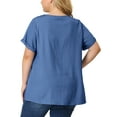 thumbnail image 3 of Agnes Orinda Women's Plus Blouse Casual V Neck Short Sleeve Chambray Tops, 3 of 7
