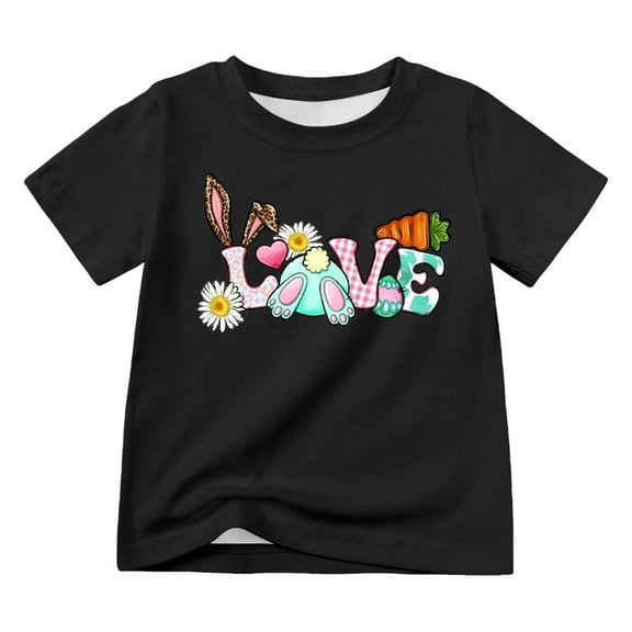 BOOMNY Toddler Girls Tee Shirts Kids Happy Easter Graphic Cartoon Bunny Carrot Printed Short Sleeve Round Neck Soft Loose Fit Tshits Suitable For Dailywear 2-3 Years