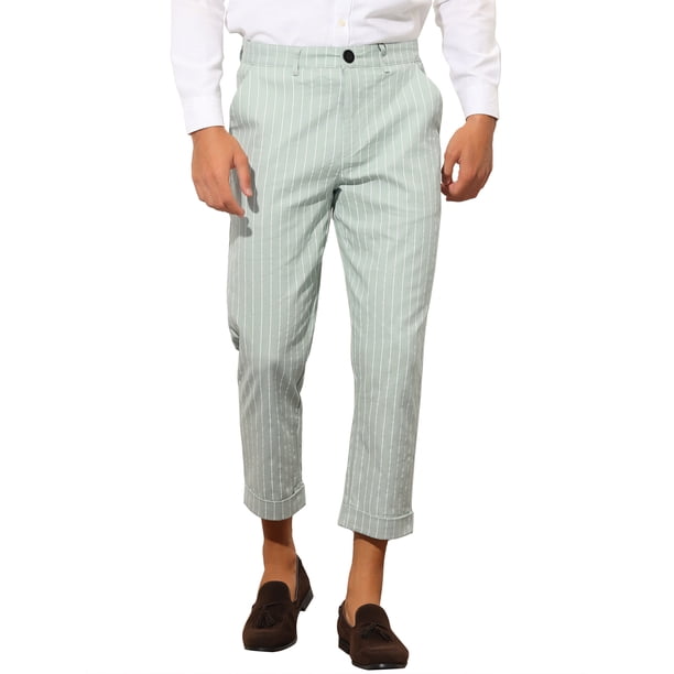 Pantalones a rayas INSPIRE CHIC para hombre, corte ajustado, frente plano, recortados y entallados, color gris, talla 32