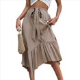 thumbnail image 2 of Faldas Largas para Mujer, Cintura Alta, Estilo Renacentista, Dobladillo Irregular Caqui XL, 2 of 9