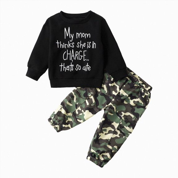 HCNTES Baby Boy Winter Clothes Toddler Boys Clothes Fall Winter Outfit Sets, Kids Outfits Sets 6M 12M 18M 2T 3T 2Pcs Set Boys Long Sleeved Letter Print Sweatshirt Trousers Suit