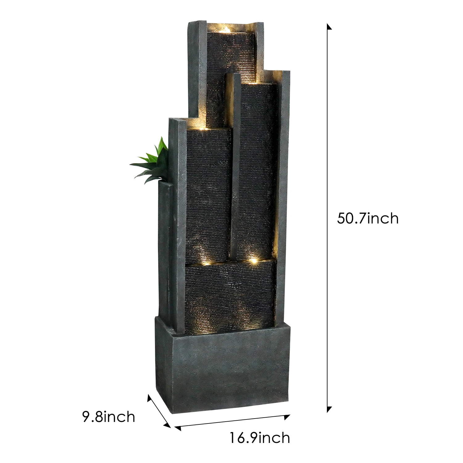 4-Tier Water Fountain with LED Lights  - 50.7" H Waterfall Fountain Indoor Outdoor Water Feature for Home, Patio, Garden