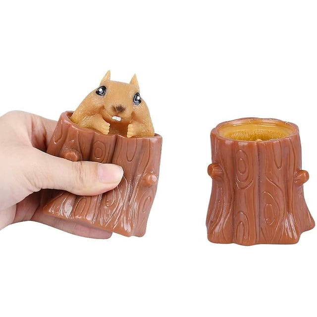 Juguetes para niños con taza de ardilla exprimidora, tocones de árboles de descompresión malvados, juguetes antiestrés de goma, Telesco en miniatura lindo