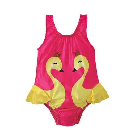 

Gwiyeopda Toddler Infant Baby Girl Swimsuit Ruffle Bathing Suit Swan Beach Sport Halter Sunsuit