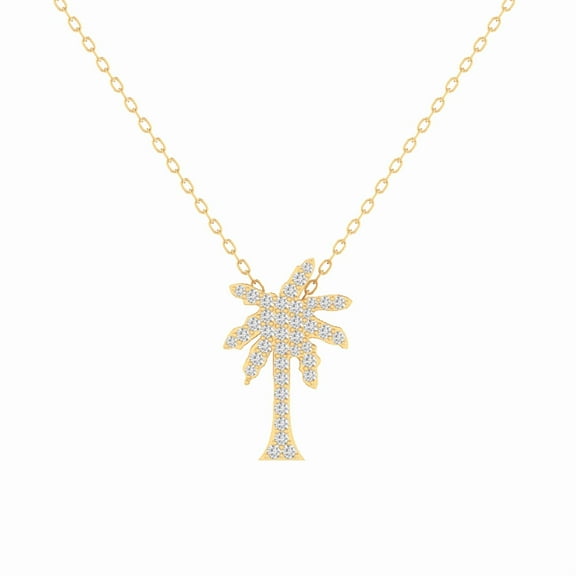Moissanite Palm Tree Pendant Necklace, 14K Yellow Gold Plated