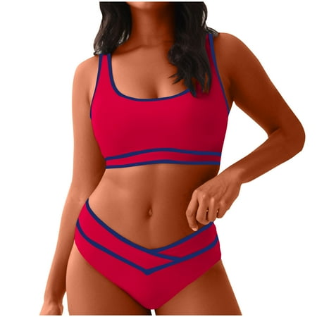 2 Piece Swimsuit for Women High Waisted V Neck Bikini Tops Bathing Suit Wide Straps Swim Bra Padded Swimsuit Two Piece Sporty High Cut Bathing Suit 2025 Push Up Swimwear Trajes De BañO Clearance XXL