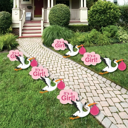 Girl Special Delivery Baby Announcement Lawn Decorations Outdoor Pink Stork Baby Shower Yard Decorations 10 Piece