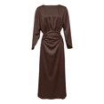 thumbnail image 5 of EliteGoogv Womens Shirt Dresses Short Sleeve Striped Patchwork Midi Dresses For Women Relaxed Loose Fit Summer Dresses Vacation Wedding Guest Dresses Coffee, 5 of 6