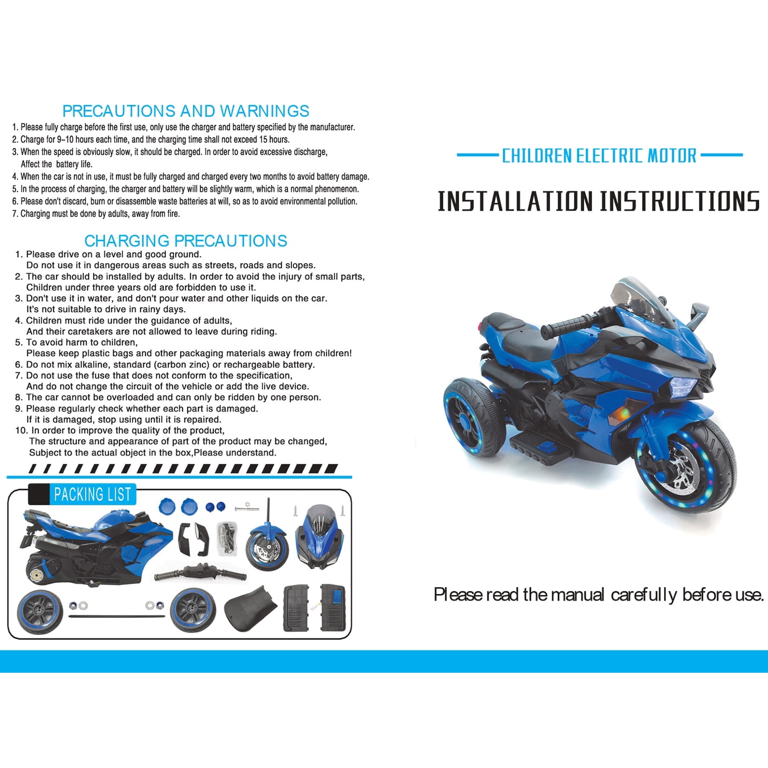 CIPACHO 12V Powered Ride Ons Electric Battery 3Wheel Motorbike Kids Rechargeable Toy Car with Upgrade the Luminous Wheel, Blue