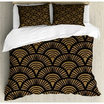 Ambesonne Scallop Duvet Cover Sets, Retro Art Deco Seashells, 2-King, Caramel Charcoal Grey