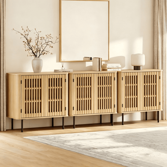 94.5" Mid Century Modern Sideboard Buffet Cabinet with Storage, Walnut