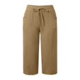 thumbnail image 4 of ERkkoi Cargo Capri Pants for Women High Waisted Relaxed Fit Elastic Knit Waist Casual Capris Trousers Cropped Pants Khaki XXL, 4 of 8