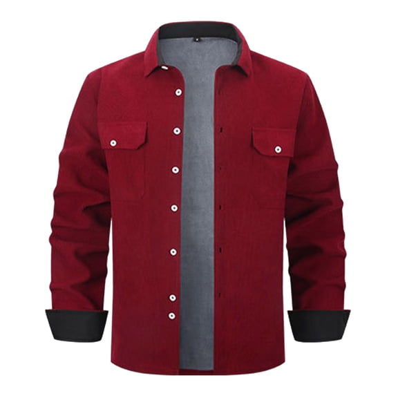 Lmnyox Jackets for Men Corduroy Button Down Long Sleeve Lapel Coats Solid Color Fleece Lined Jackets with Pockets