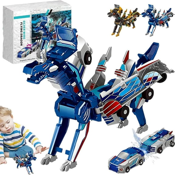 2 in 1 Collision Transforming Dinosaur Car Toy, Magnetic Cars Transform into Dinosaurs, Fun Collision Cars with Collision Transformation,for Boys and Girls