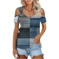 thumbnail image 4 of HomeDM Women's Cold Shoulder Shirts V Neck Short Sleeve T-Shirts Casual Loose Fit Floral Hollow Out Casual Tee Shirts S-2XL, 4 of 7