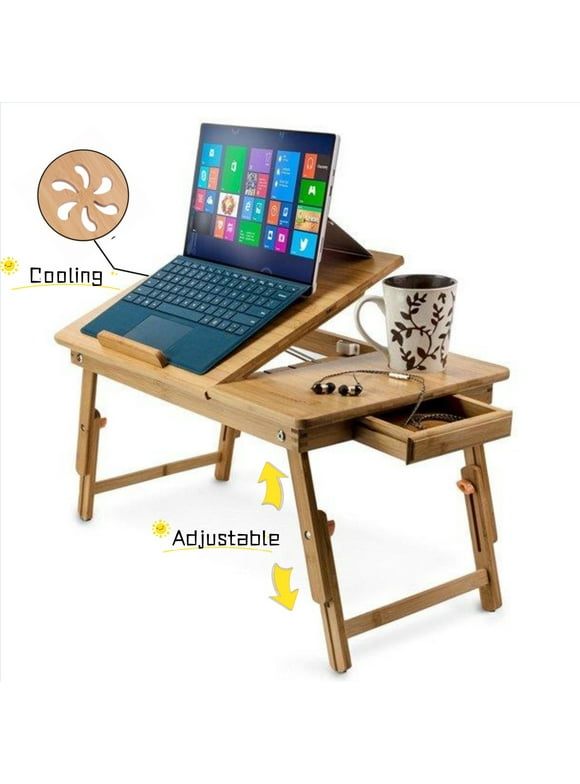 Zimtown Lap Desk 21" x 13", Nature Bamboo Folding Laptop Table, Bed Tray Table for Computer, Adjustable Computer Notebook Desk Tray Stand, Natural
