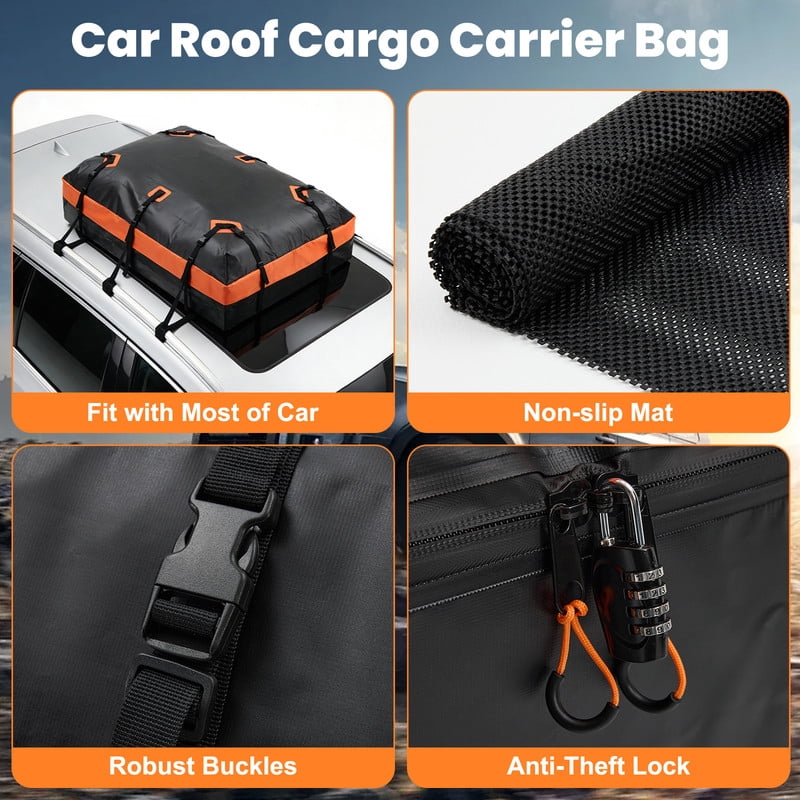 Gianna 20 cu ft Waterproof Rooftop Cargo Carrier Bag with Anti‑Slip Mat for All Vehicles with/without Roof Rack
