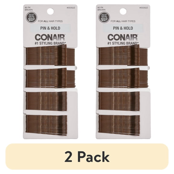 (2 pack) Conair Styling Essentials Bobby Pins, Brown, 90 Count