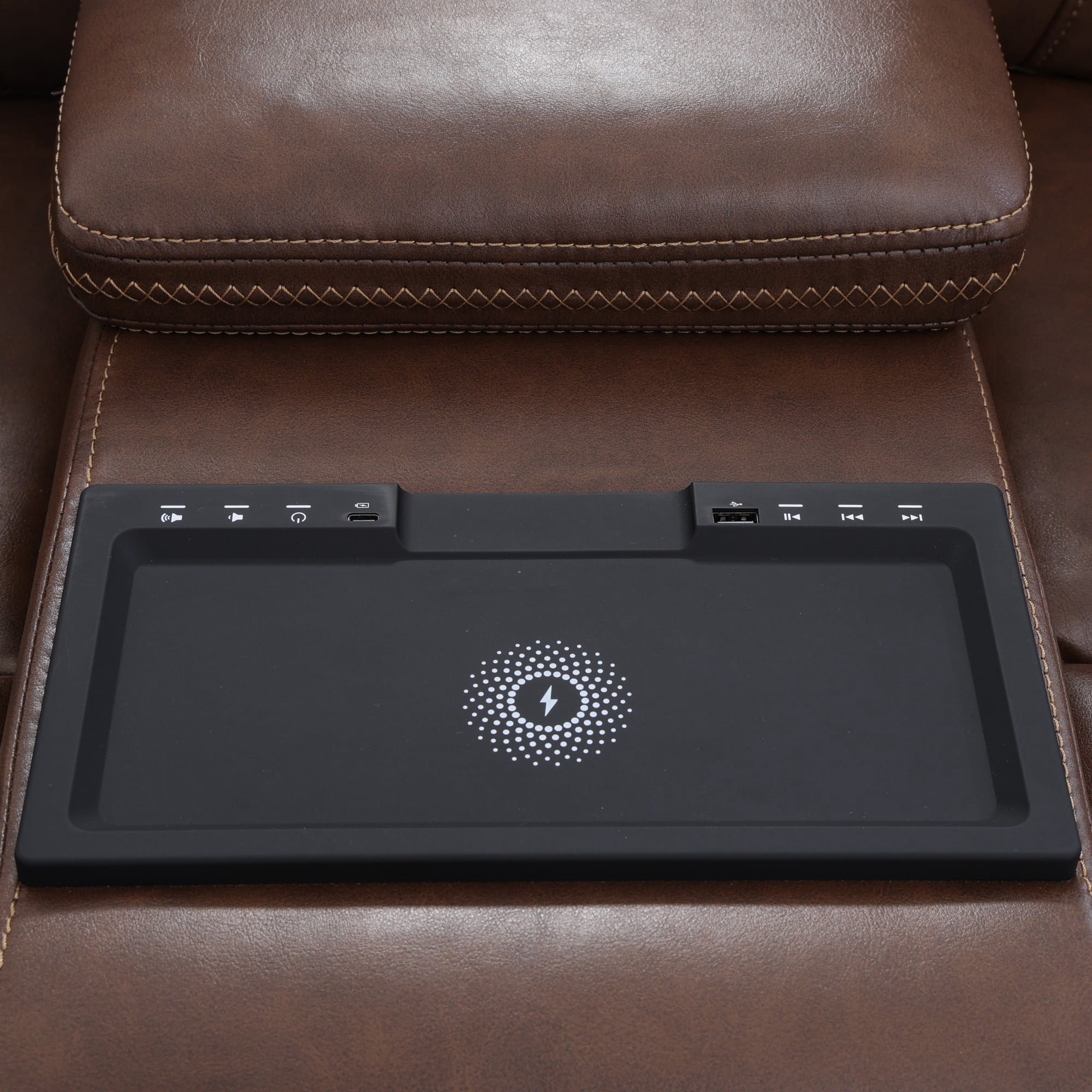 Gewnee Power Recliner with Wireless Charging, LED Ambient Lights, Built in Bluetooth Speakers, USB & Type‑C Ports, Hidden Storage, Home Theater Seating with Cup Holders, Air Leather‑Reddish-brown