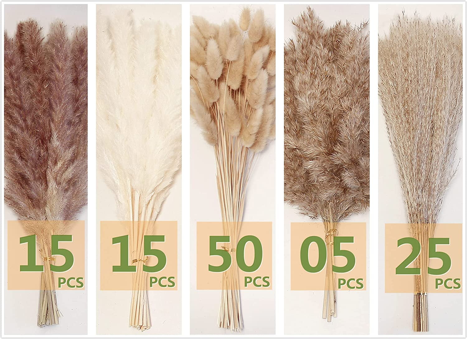 200PCS Dried Flower Bouquet – Pampas Grass, Floral Decor for Home, Wedding, and Boho Style | Perfect for Vases, Fall, Spring, Summer, and Winter Arrangements