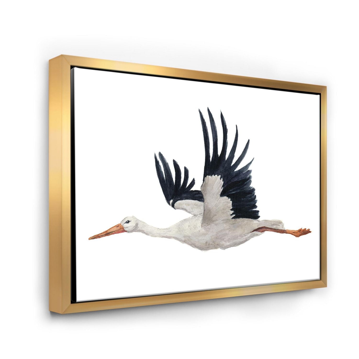Designart Flying White Stork Ciconia oiseau ART MURAL À CADRE FLOTTÉ