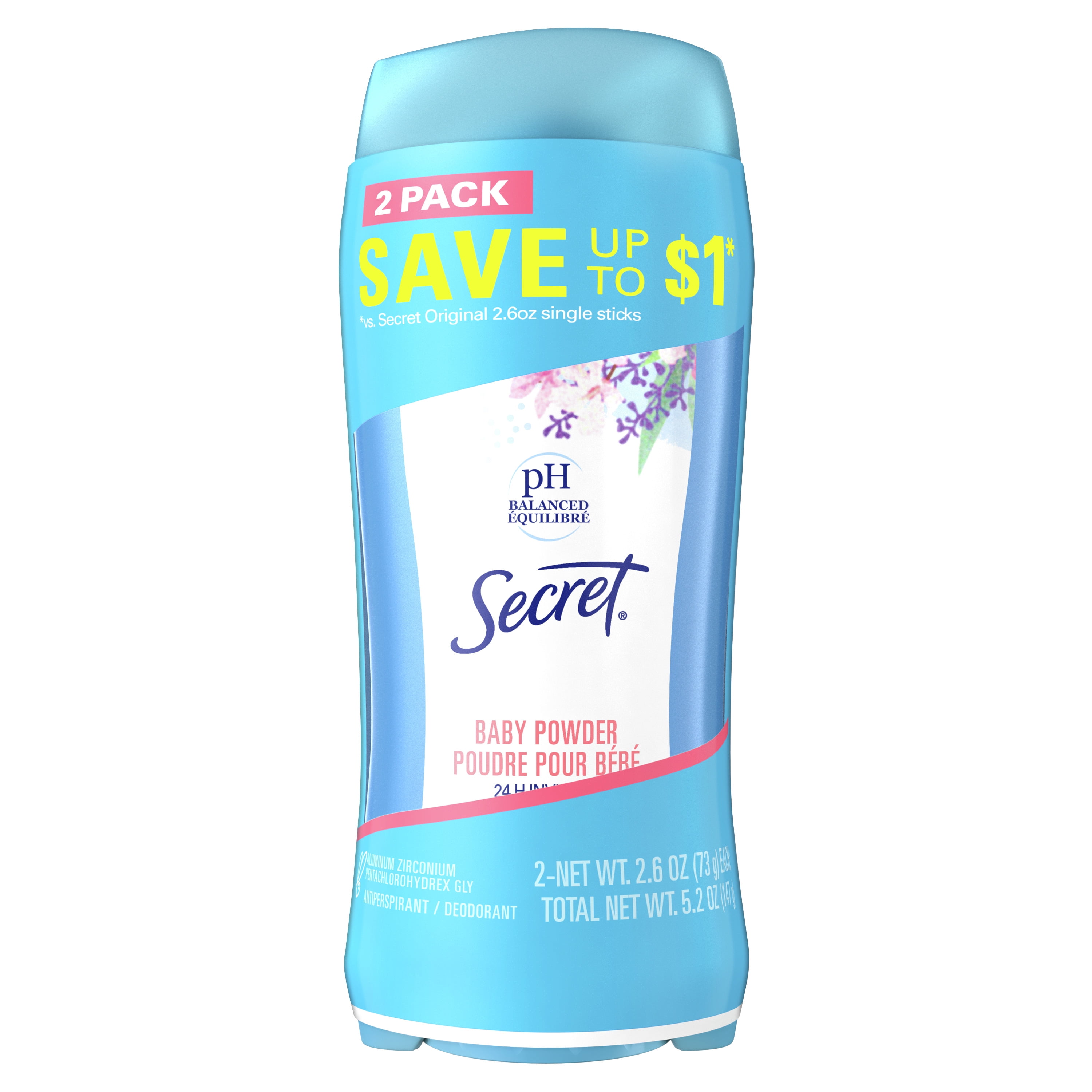 Secret Invisible Solid Antiperspirant and Deodorant, Powder Fresh, Twin