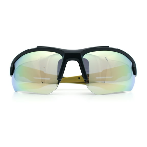 Polarized Mens Color Mirror Baseball Half Rim Wrap Sport Plastic Sunglasses Black Yellow - Gold Mirror