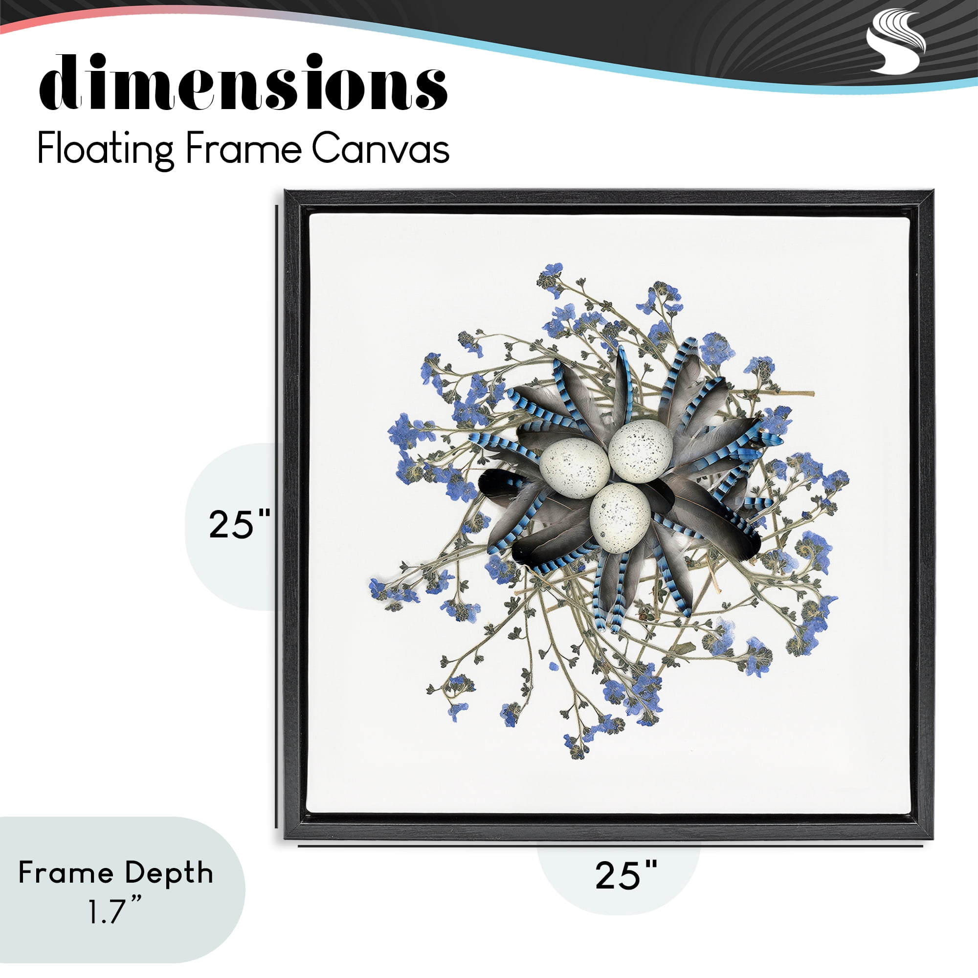 Stupell Industries Feathered Nest & Blue Florals Black Framed Floater Canvas Wall Art, design by Beth Adoette