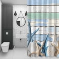 thumbnail image 4 of Blue White Shell Starfish Shower Curtain for Bathroom Decor, Blue Green Wood Grain Waterproof Fabric Shower Curtain, 48"x72" Set with 12 Hooks, 4 of 9