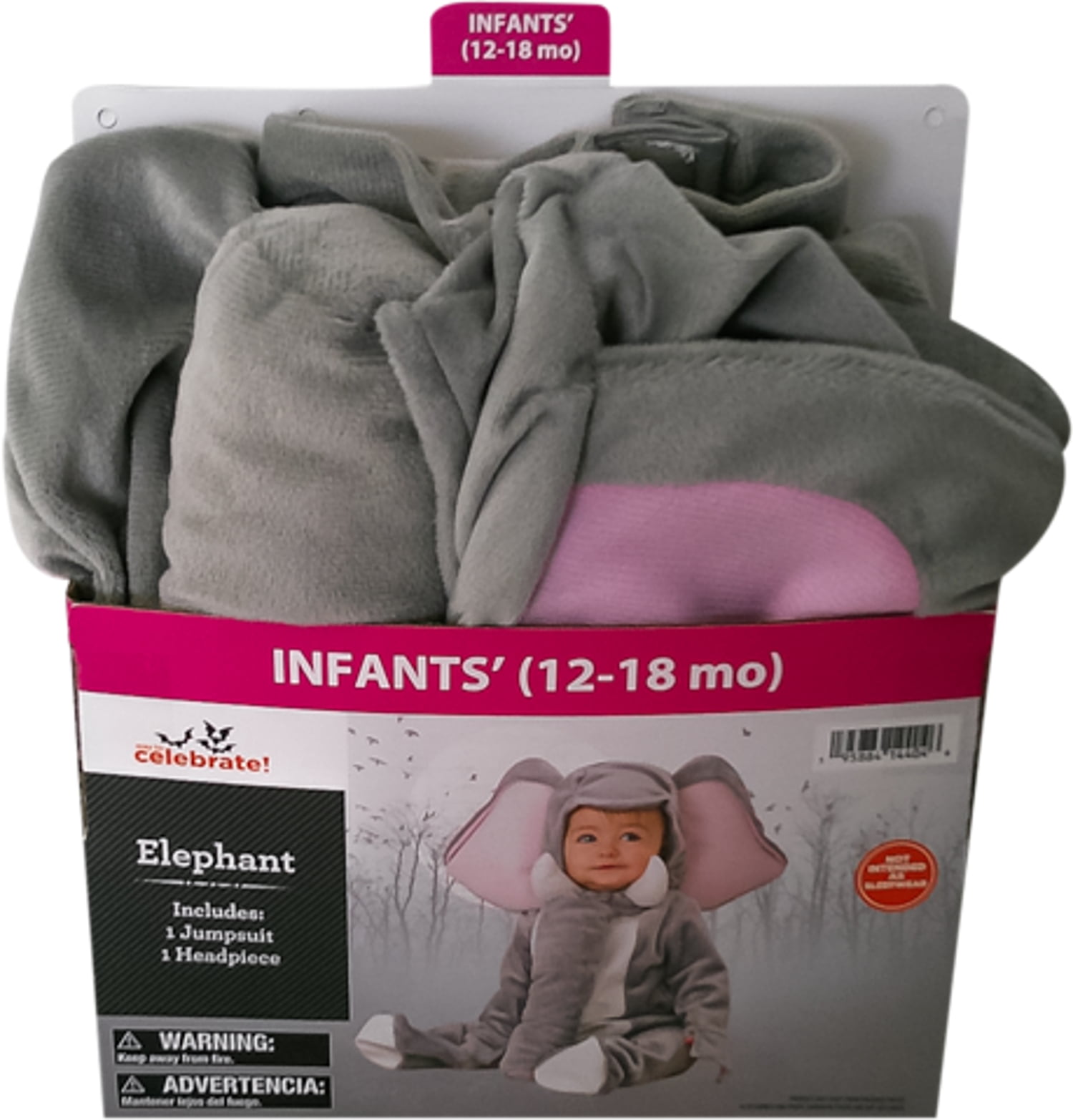 Elephant Halloween Costume for Infant, Size 0-6M, by Way to Celebrate