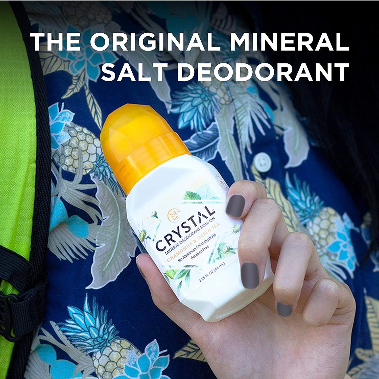 Crystal Essence Mineral Deodorant Roll-On, Chamomile & Green Tea 2.25 oz (Pack of 4)