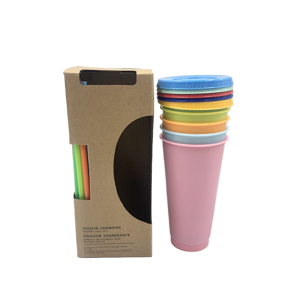 Hot Drink Cups Color Changing Coffee Mug Colour Changing Cup with Lid  Changes Colour When Hot,Heat ​Sensitive Reusable for Family/Friends (5 Pcs)