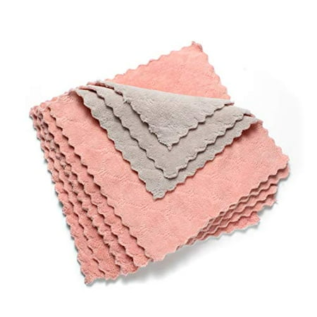 

kimteny Cleaning Cloths Kitchen Towels Microfiber Washcloths Lint Free Dish Cloth Reusable Dishtowels Household Super Absorbent Fast Drying 10 x10 Pack of 5 (Pink-Grey)