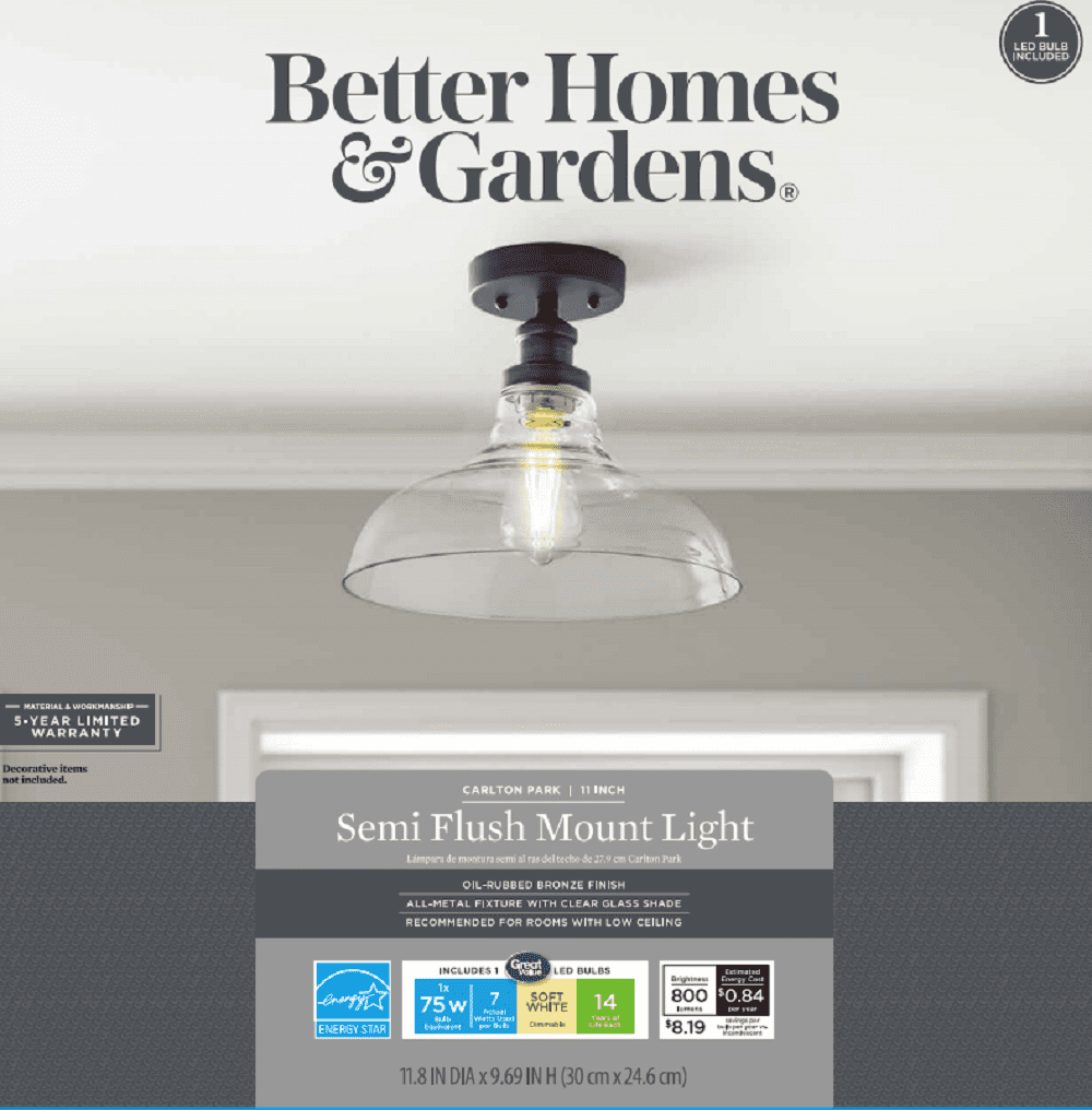 Better Homes & Gardens 12'' Semi-Flush Mount Ceiling Light, Oil-Rubbed  Bronze