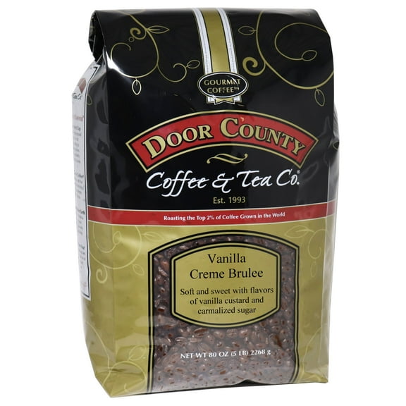 Door County Coffee Vanilla Creme Brulee, Vanilla & Caramelized Sugar Flavored Specialty Arabica Coffee, Whole Bean, 5 LB