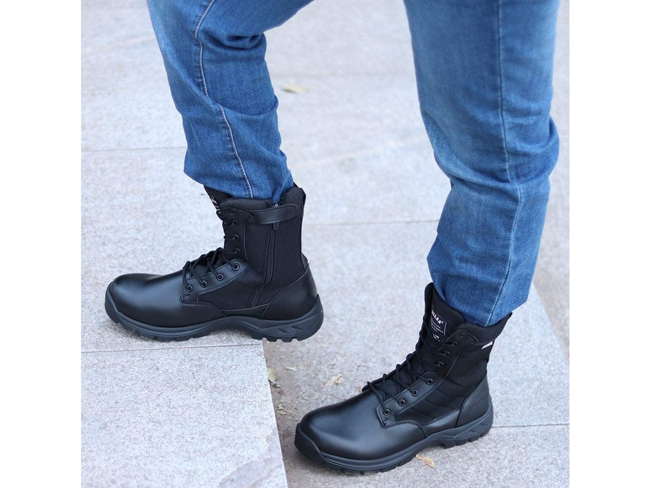 PY FLRINGPIN Women's 8 Tactical Boots Leather Military Boots Non-Slip Work Boots with Zipper