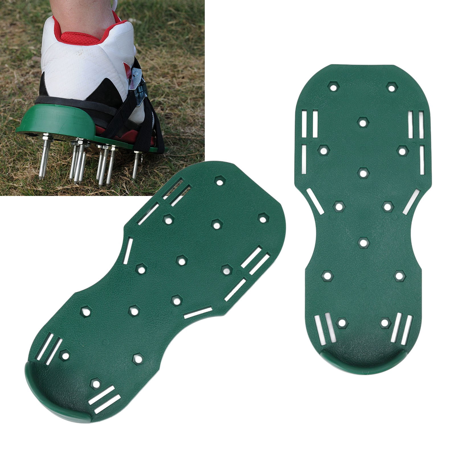 Yajisi Manual Lawn Aerator Shoes 11.6 Inches / 29.5 CM Walking Scarifier Grass Spike Sandals With Heavy Duty Metal Buckle Straps For Yard Gardening Soil Aeration And Turf Revitalization Green