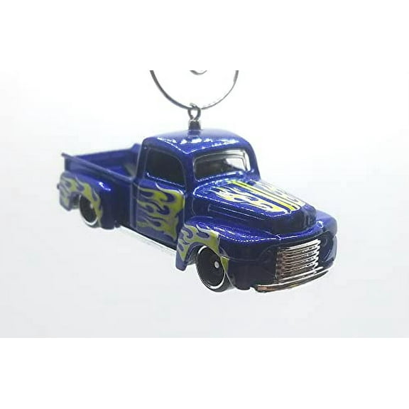 Christmas Ornament for 1949 Ford F1 Dark Blue Yellow Flames