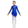 thumbnail image 3 of YiZYiF Girl's Figure Ice Skating Costume Rhinestones Long Sleeve Asymmetrical Ballet Tutu Dance Dress Blue 12, 3 of 7