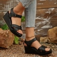 thumbnail image 6 of Women's Fashionable Wearable Versatile Wedge Sandals-Solid Color Round Toe Open Toe Buckle Black 39, 6 of 9