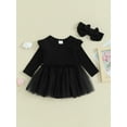thumbnail image 2 of Bagilaanoe Baby Girl Rompers Dress Newborn Long Sleeve A-line Princess Dresses + Headband 6M 12M 18M 24M Infant Fall Patchwork Tulle Skirt, 2 of 9