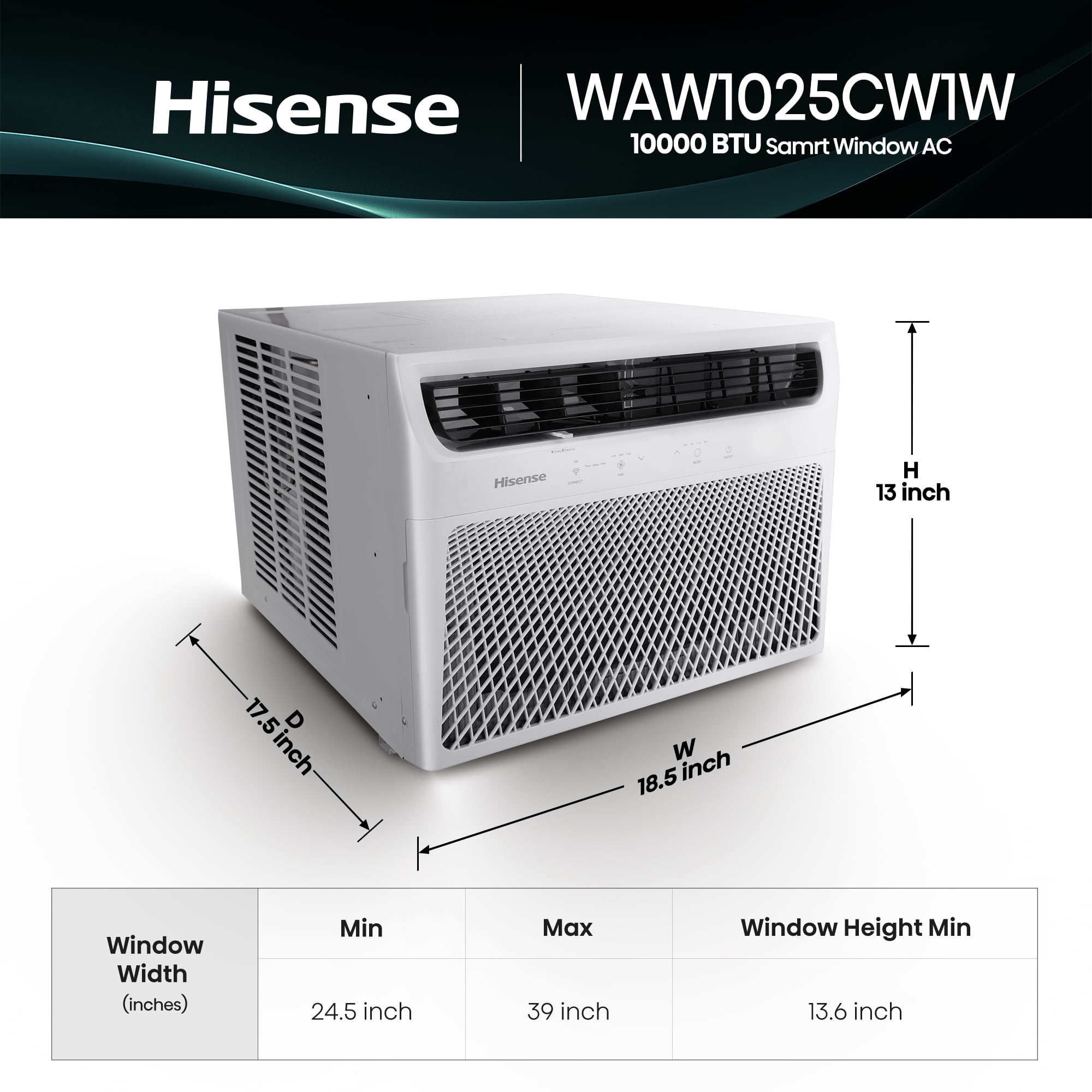 Hisense 10,000 Btu 115 V 450 Sq ft Window-Mount Air Conditioners, White