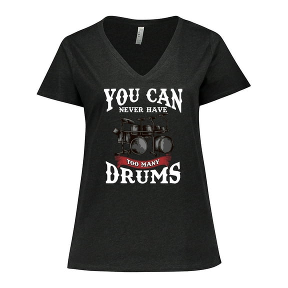 Inktastic Drummer Funny Too Many Drums Music Joke Women's Plus Size V-Neck T-Shirt