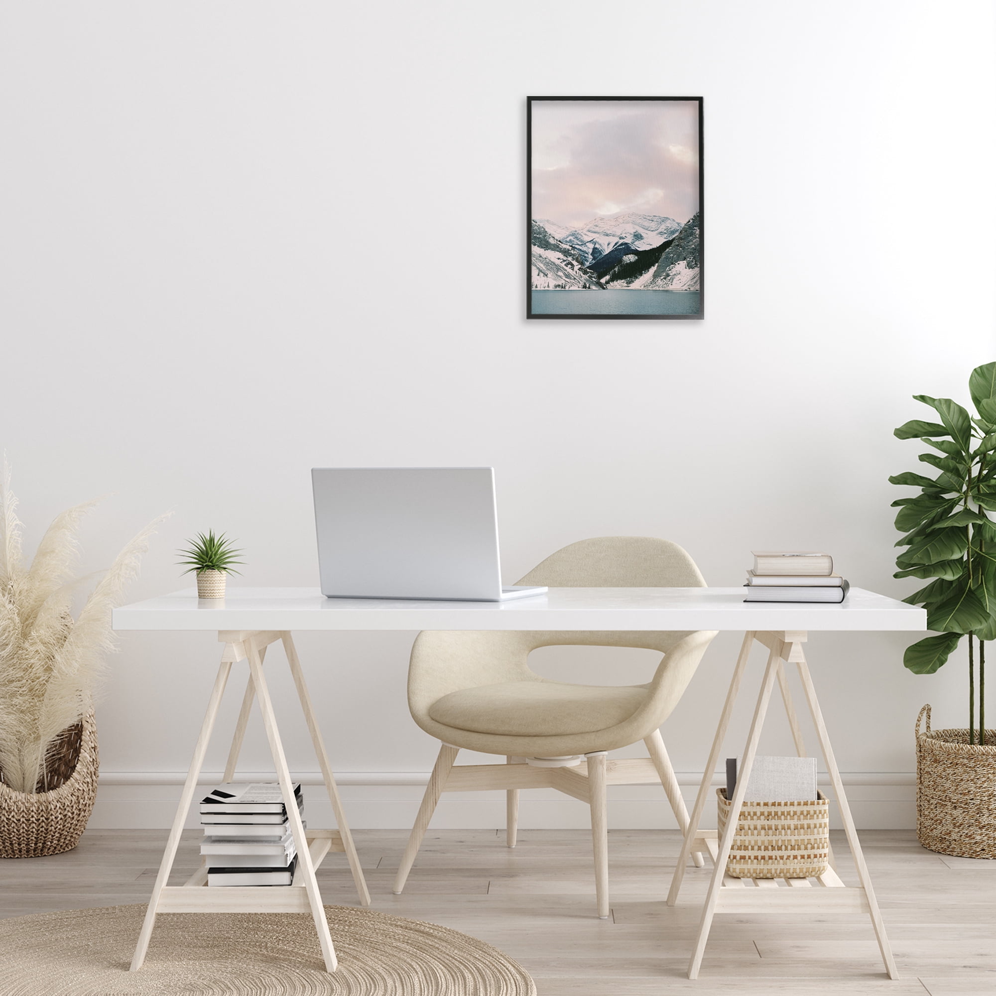 Stupell Industries Snowy Peaks Seascape Landscape Photography Black Framed Art Print Wall Art, 16 x 20