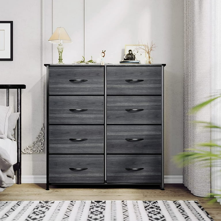 HOMCOM 8 Drawer Dresser 3 Tier Fabric Chest of Drawers Storage Tower  Organizer Unit with Steel Frame for Bedroom Hallway Light Grey
