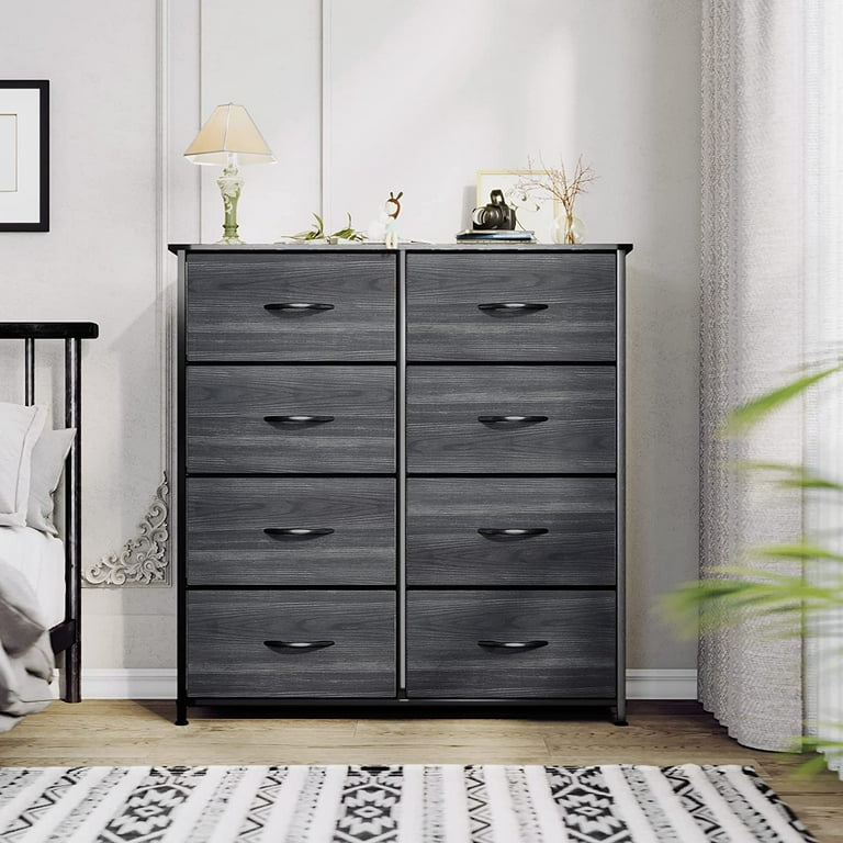 Yitahome  8 Drawer Fabric Dresser Storage Tower Wooden Top Light Gray