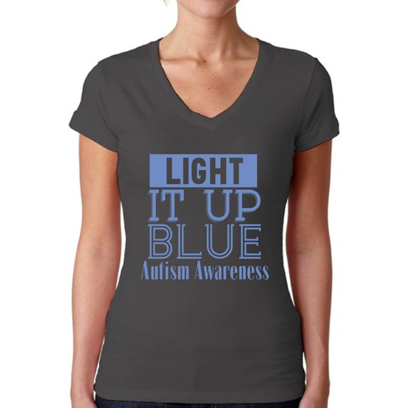 Awkward Styles Women's Light It Up Blue Support V-neck T-shirt for Autism Awareness