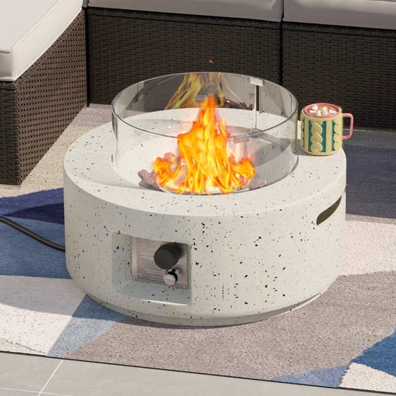 MOALCOFER 28"Round Propane Fire Pit Table,40,000 BTU Stainless Steel Burner Gas Fire Pit with Wind Guard