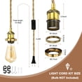 thumbnail image 2 of Unique Bargains 15.4Ft Pendant Light Cord Kit, Plug in E26 Socket Hanging Light with Switch Industrial Vintage Twisted Rope, Gold, 2 of 7